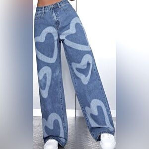 DAZY Size XS two tone heart print high waisted wide leg jeans
